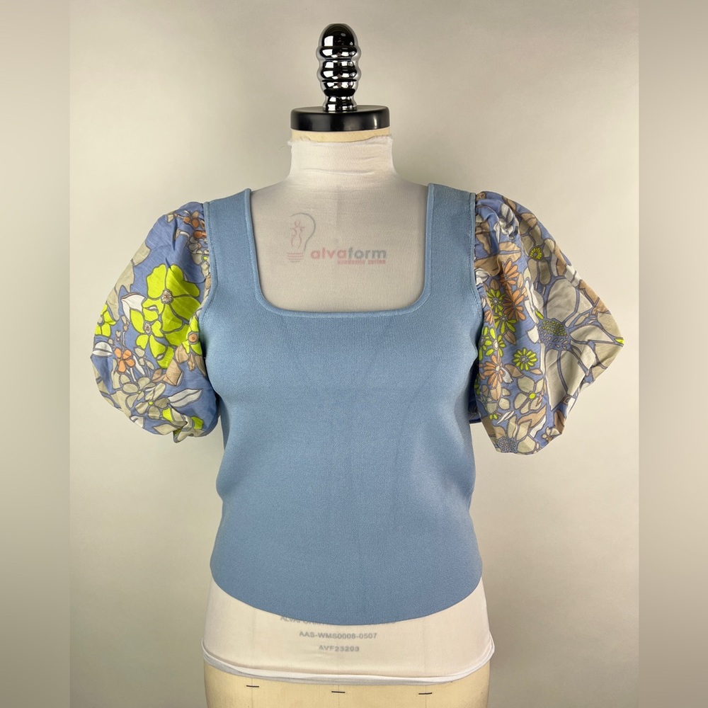 💚 2998. Puff sleeve Square Neckline Stretchy Blouse